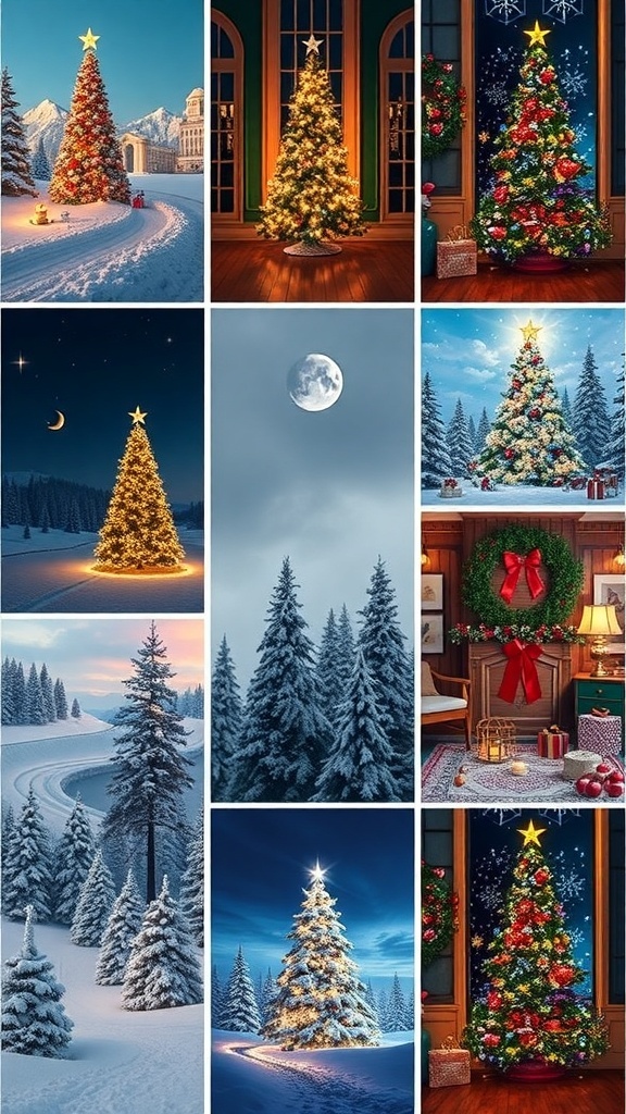 Aesthetic Christmas Wallpaper for iPhone 11 Aesthetic Christmas wallpapers for iPhone 11 featuring snowy landscapes, Christmas trees, and festive decorations.